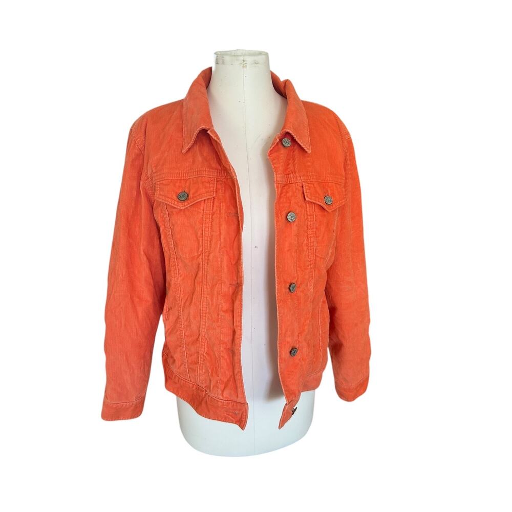 Vintage Y2K GAP Orange Corduroy Sherpa Lined Trucker Jacket Women's XL Grunge - Picture 3 of 14